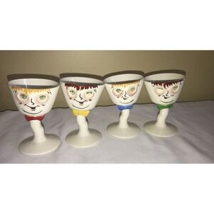 Pandora Japan Ceramic Lenticular Eyes Liqueur Cordial Glass/cup Rare set of‎ 4
